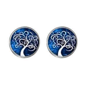 WHITE TREES NIGHT SKIES CABOCHON EARRINGS